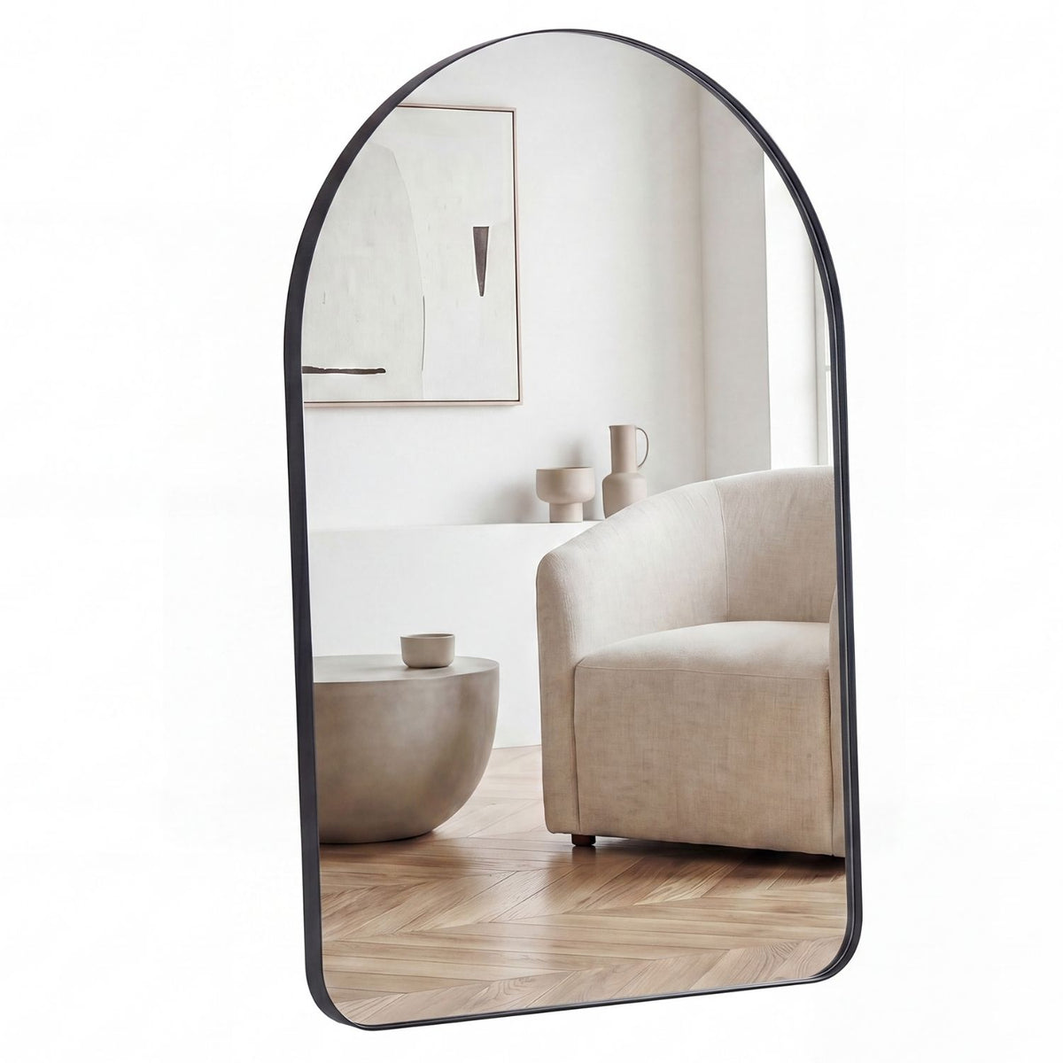 Arched Wall Mirror with Matte Metal Frame, Black or Gold, Modern Bathroom Vanity Mirror for Living Room and Entryway
