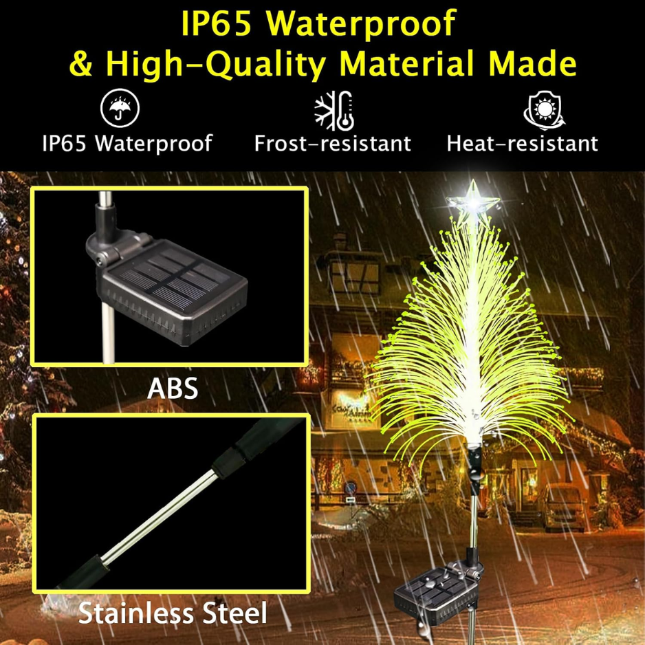 Solar Christmas Tree Stake Lights, 3 Pack Color Changing Fiber Optic Outdoor Garden Path Lights