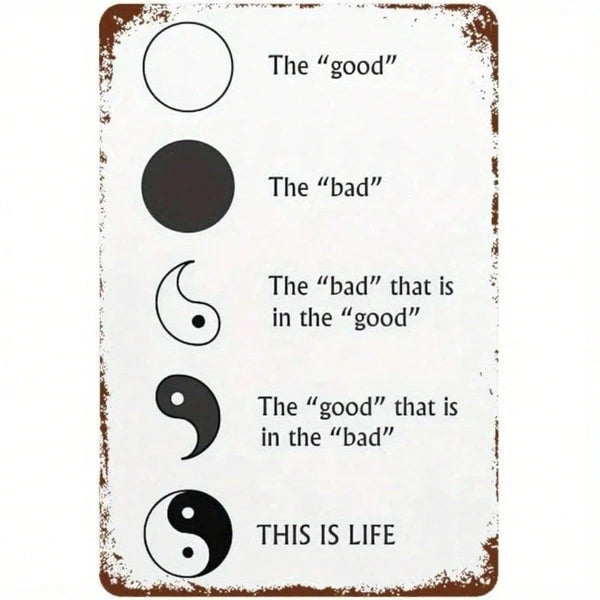 Yin and Yang Metal Wall Sign, Black and White Vintage Tin Wall Art Decor, 7.87 x 7.87 In