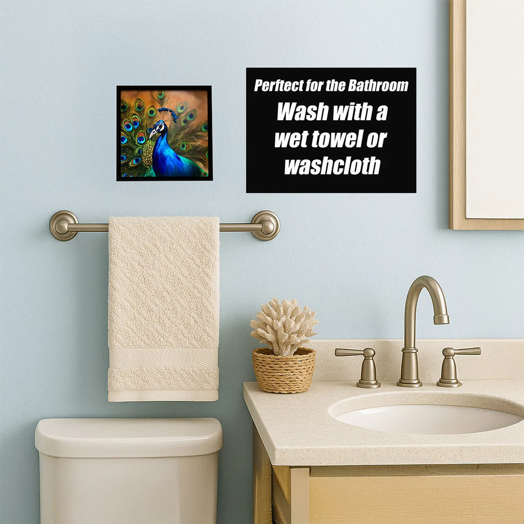 Peacock Framed Metal Wall Art, 8x8 Square Aluminum Print, Black Frame, Ready to Hang Decor