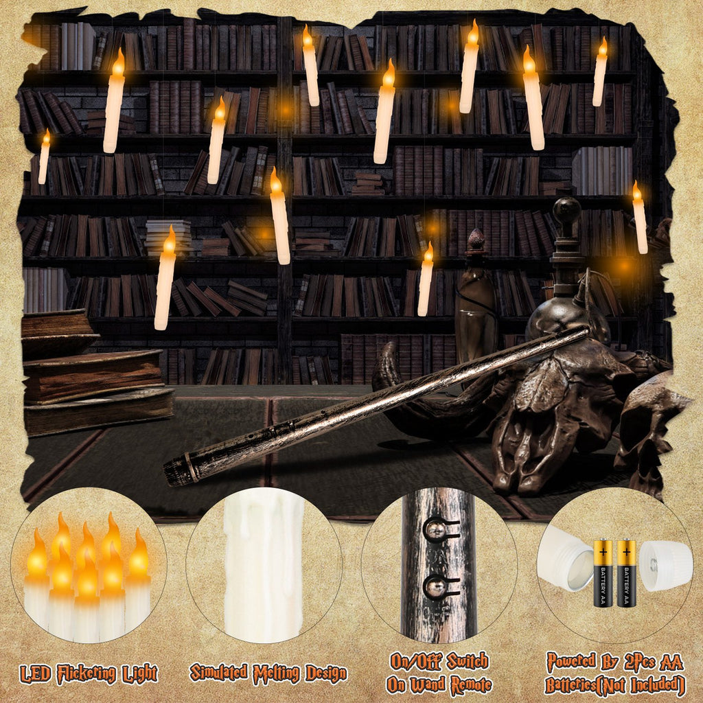 Floating LED Candles With Magic Wand Remote, 12 Pack Flameless Flickering Taper Candles With Hooks and Hanging Wire