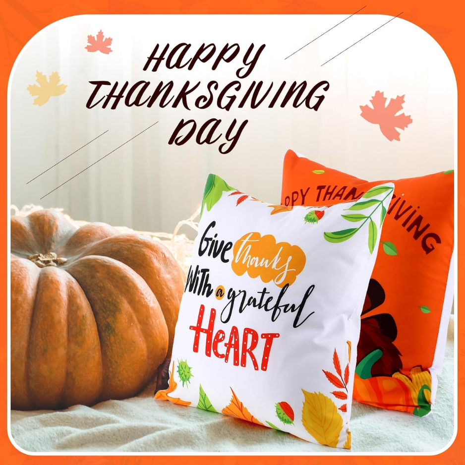 Holiday Throw Pillow Covers, Set of 12, 18 x 18 Inch Halloween Thanksgiving and Christmas Polyester Cushion Cases
