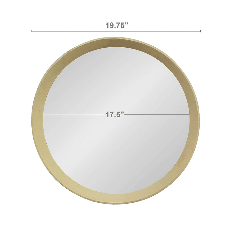 Round Wood Wall Mirror, 20 Inch Cream Mango Wood Framed Accent Mirror for Bathroom, Entryway, and Console