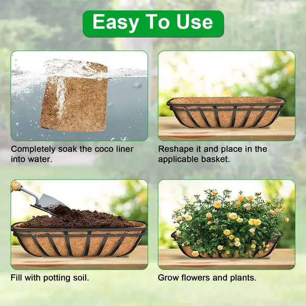 Coco Liners for Window Box Planters, 3 Pack Coconut Fiber Trough Basket Liners in 24, 30 and 36 Inch