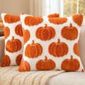 Pumpkin Throw Pillow Covers, Set of 2, 18x18 Orange Plush Fall Decor Cushion Cases