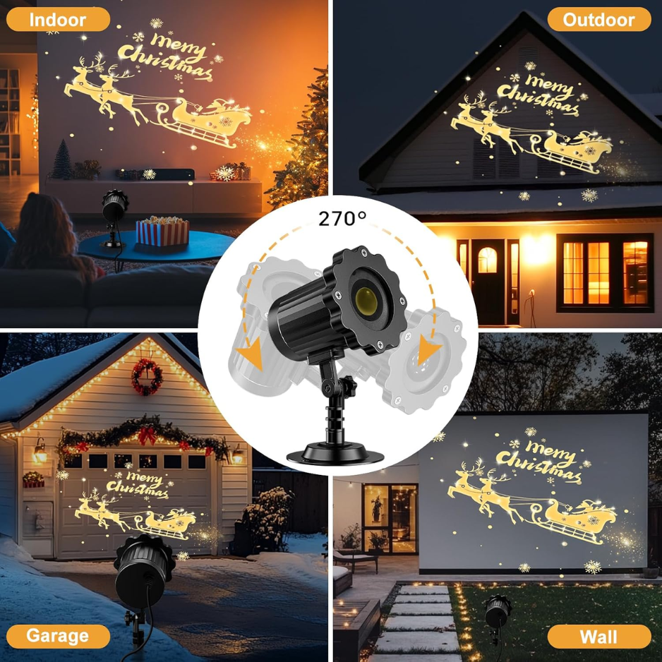 Christmas Projector Light, 3D Dynamic Santa Sleigh and Reindeer Projection for Indoor and Outdoor, Waterproof, Black