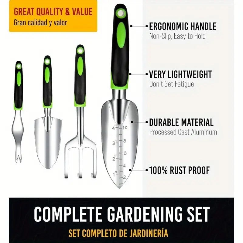 8 Piece Garden Tool Set With Storage Tote, Aluminum Alloy Hand Tools, Pruning Shears and Gloves, Green