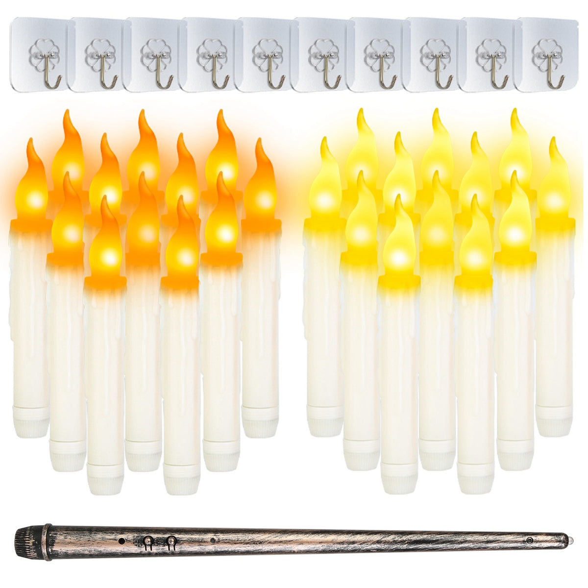 Floating LED Candles With Magic Wand Remote, 12 Pack Flameless Flickering Taper Candles With Hooks and Hanging Wire