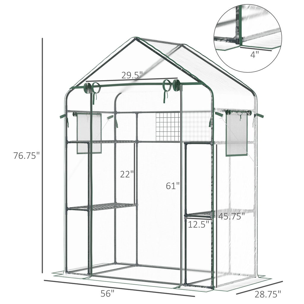 Walk-In Mini Greenhouse, 56" Clear Portable Garden Green House with 6 Shelves, Trellis, Mesh Door and Windows