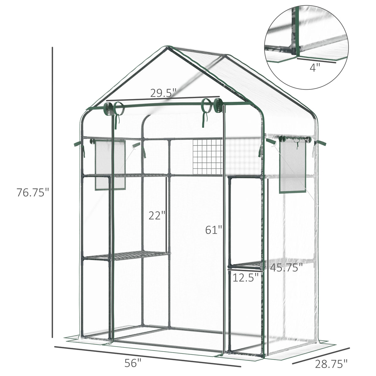 Walk-In Mini Greenhouse, 56" Clear Portable Garden Green House with 6 Shelves, Trellis, Mesh Door and Windows