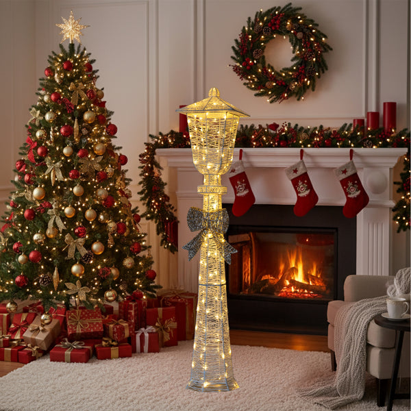 5 Ft Lighted Christmas Lamp Post with Bow, 110 Warm White LED Pre-Lit Indoor Outdoor Holiday Yard Decoration