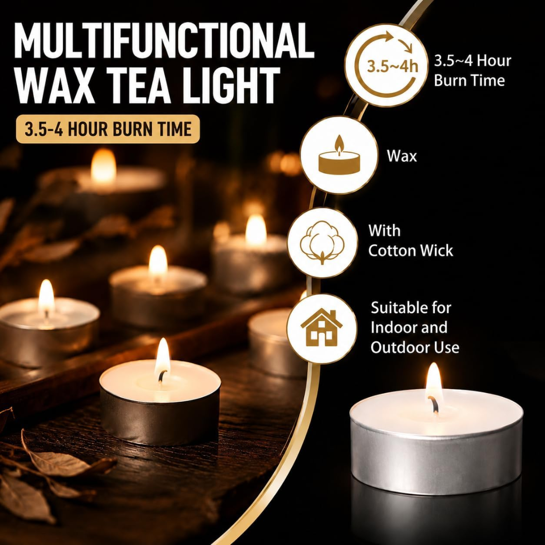 Unscented Tea Light Candles, 25 Pack White Wax Votives With Cotton Wick and Aluminum Cups for Weddings, Home Decor and Emergencies