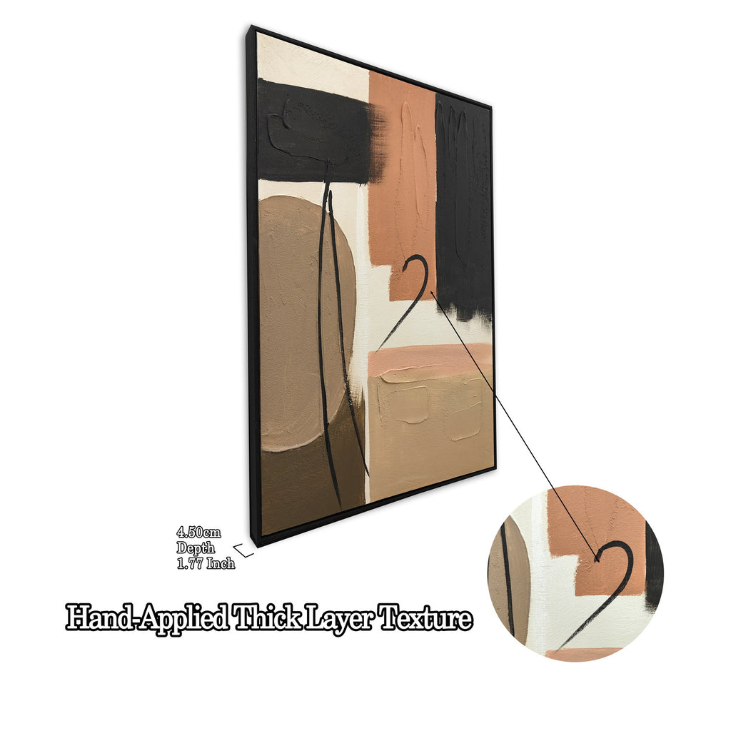Framed Abstract Canvas Wall Art Set of 2, 25x37 In Black Beige & Terracotta Textured Painting for Living Room and Bedroom