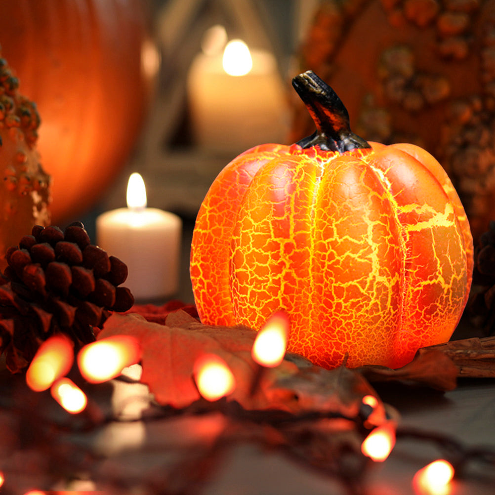 LED Pumpkin Lantern, Resin Halloween Pumpkin Light in Long, Round and Flat Shapes