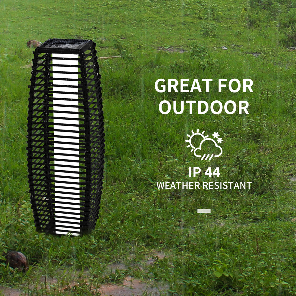 Solar Floor Lamp, Black PE Rattan Outdoor Garden Lantern for Patio, Pathway and Driveway, 26.75" Tall