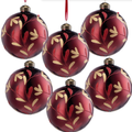 Red Glass Christmas Ball Ornaments, Set of 6 - 3.9" Hand-Painted Leaf Design Hanging Tree Baubles
