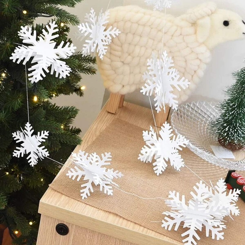 3D Paper Snowflake Hanging Decorations, 14-Piece White Christmas Set With 12 Snowflakes and 2 Garlands