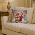 Labradoodle With Santa Throw Pillow, 14x14 Water-Resistant Indoor Outdoor Christmas Accent Cushion for Couch or Patio