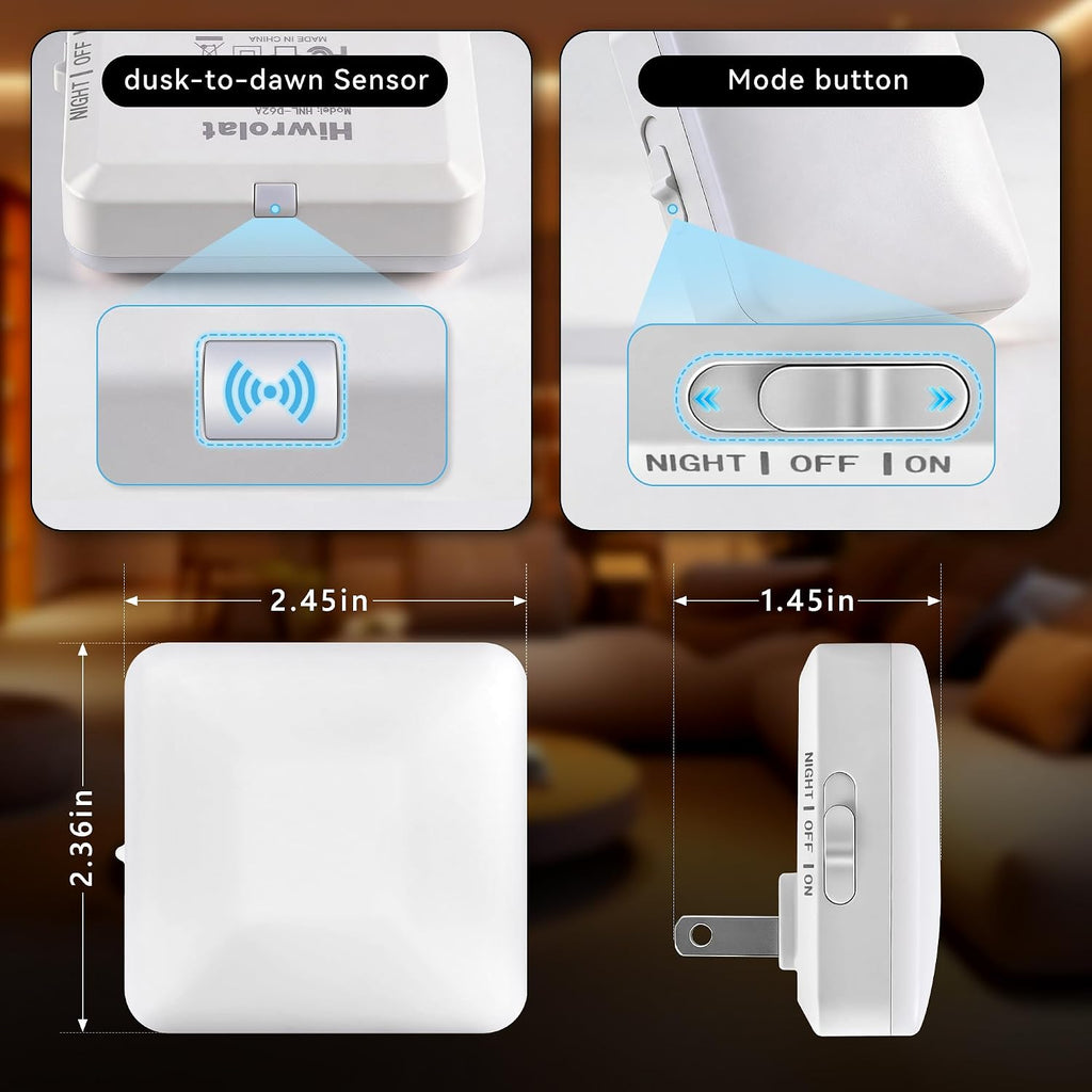 Dusk to Dawn Plug-In LED Night Light, 2 Pack, Soft White 2700K Auto On/Off Sensor for Bedroom, Nursery, and Hallway