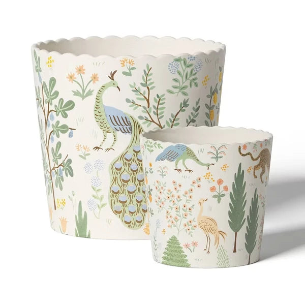 Ceramic Indoor Planter Pot, Glazed Multicolor Floral Design With Scalloped Rim, Round, 6.02" Width