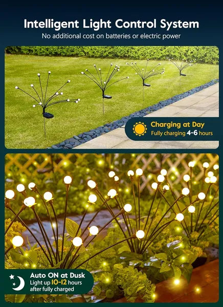 Solar Garden Lights, 4 Pack Firefly Stake Lights With 48 LEDs, 2 Lighting Modes, Warm White Swaying Outdoor Yard Decor