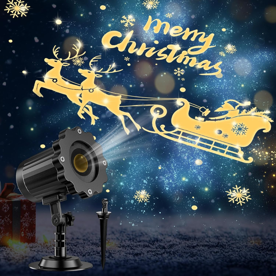Christmas Projector Light, 3D Dynamic Santa Sleigh and Reindeer Projection for Indoor and Outdoor, Waterproof, Black