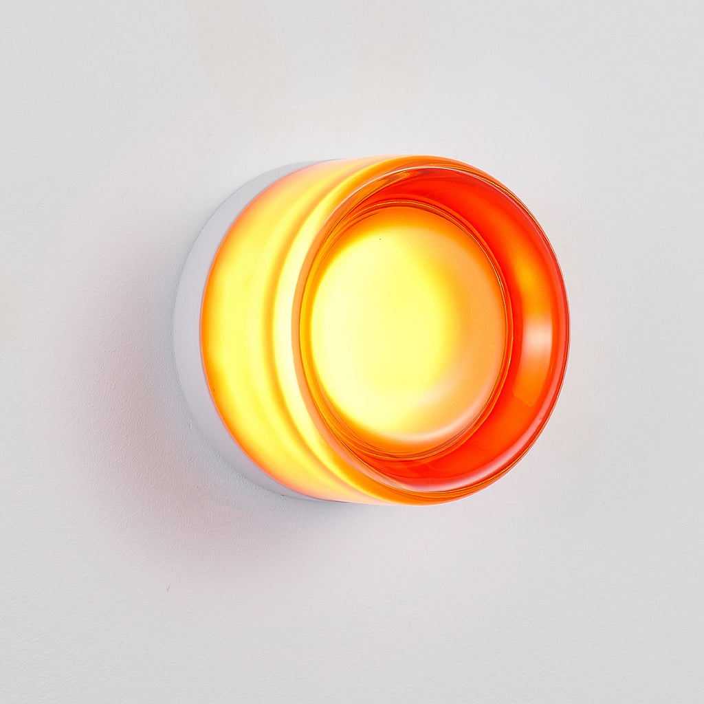 Minimalist Round LED Wall Light, Red Concave Shade Modern Wall Sconce for Bedside, Bathroom Vanity and Hallway