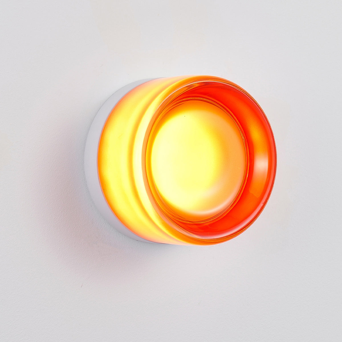 Minimalist Round LED Wall Light, Red Concave Shade Modern Wall Sconce for Bedside, Bathroom Vanity and Hallway