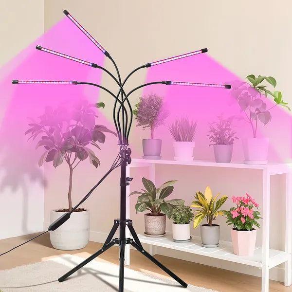 Full Spectrum LED Grow Light With Adjustable Floor Stand, 80 LEDs, 5 Dimming Levels and Auto Timer, Black