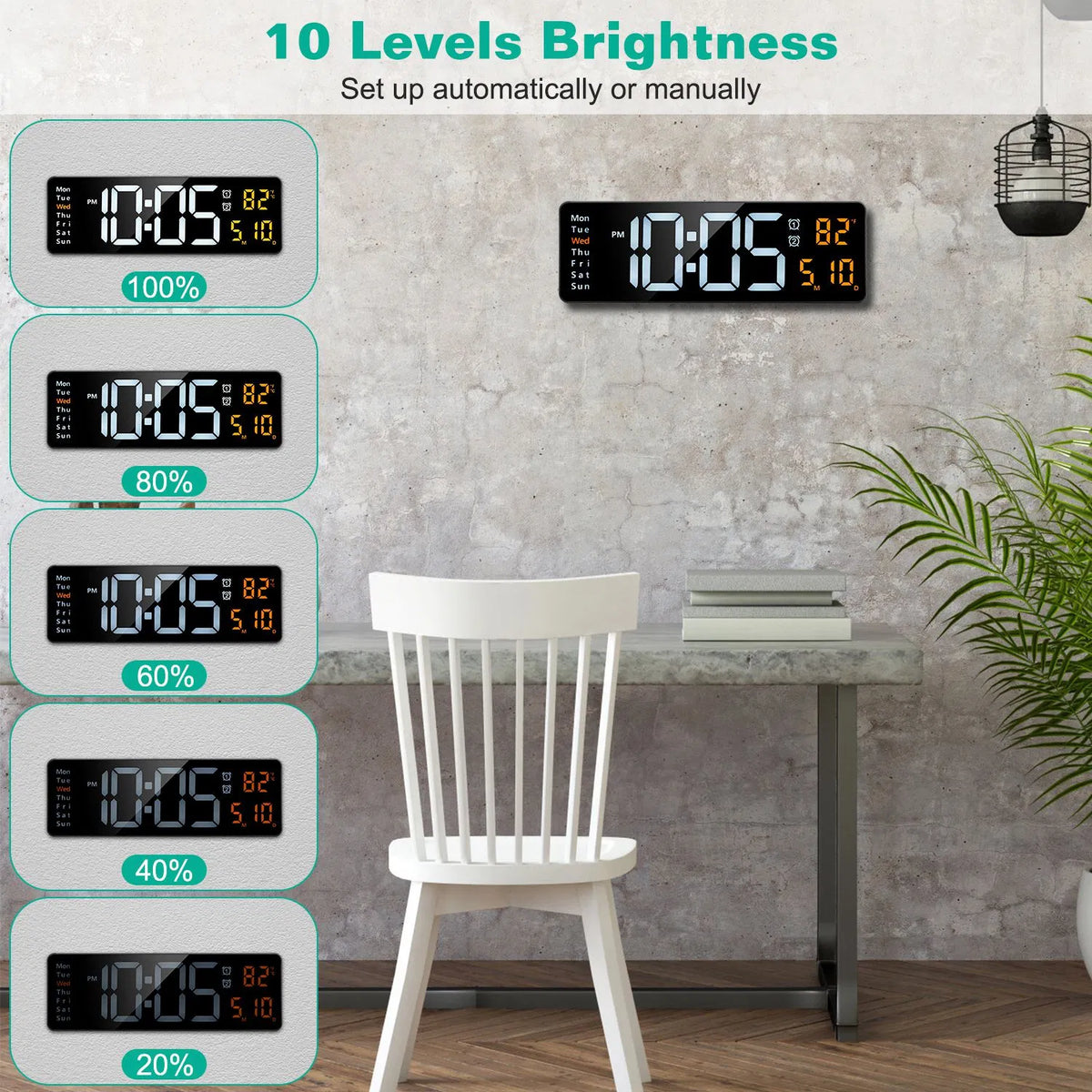 LED Digital Wall Clock, 15.7 in Black Display With Remote, 3 Alarms, Temperature and Calendar