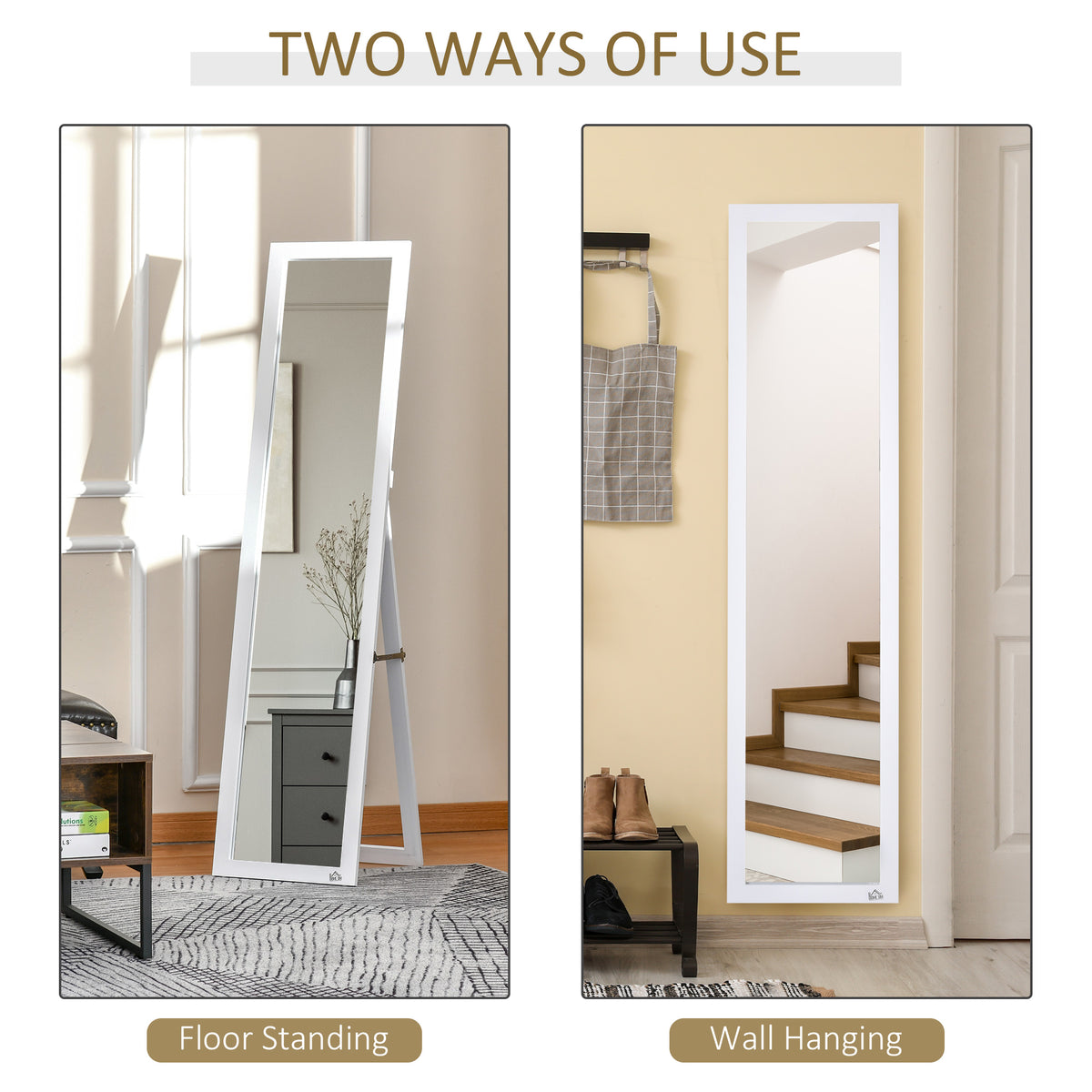 White Full Length Mirror, Freestanding or Wall Mounted Floor Mirror for Bedroom, Living Room and Entryway