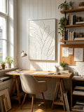 Framed Botanical Leaf Wall Art, 25 x 37 in Antique White Textured Canvas Painting, Minimalist Neutral Decor, Ready to Hang