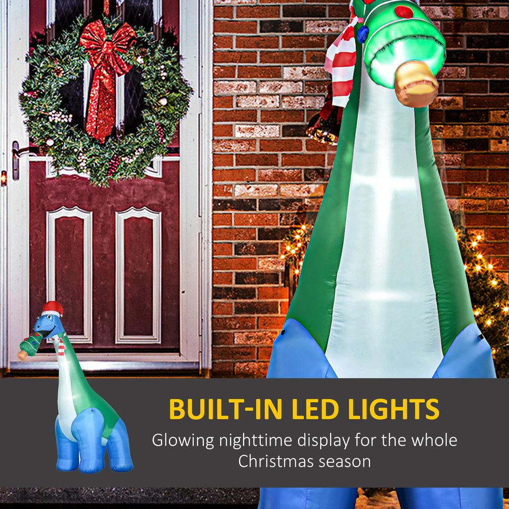 Giant Christmas Inflatable Dinosaur With Christmas Tree, 10 ft Lighted Outdoor Yard Decoration With LED Lights, Stakes and Fan