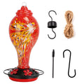33 oz red hand-blown glass hummingbird feeder with accessories
