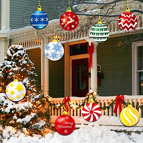 Christmas Ball Yard Signs, 9 Piece Outdoor Ornament Decorations With Stakes and Hanging Cord, Double-Sided PVC
