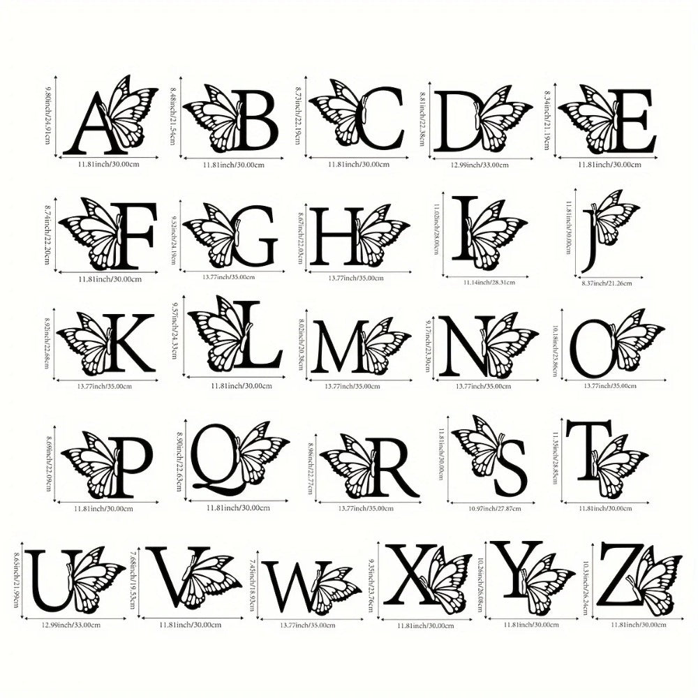 Butterfly Monogram Metal Wall Art Sign, Black Letter Wall Decor for Bedroom, Entryway and Nursery