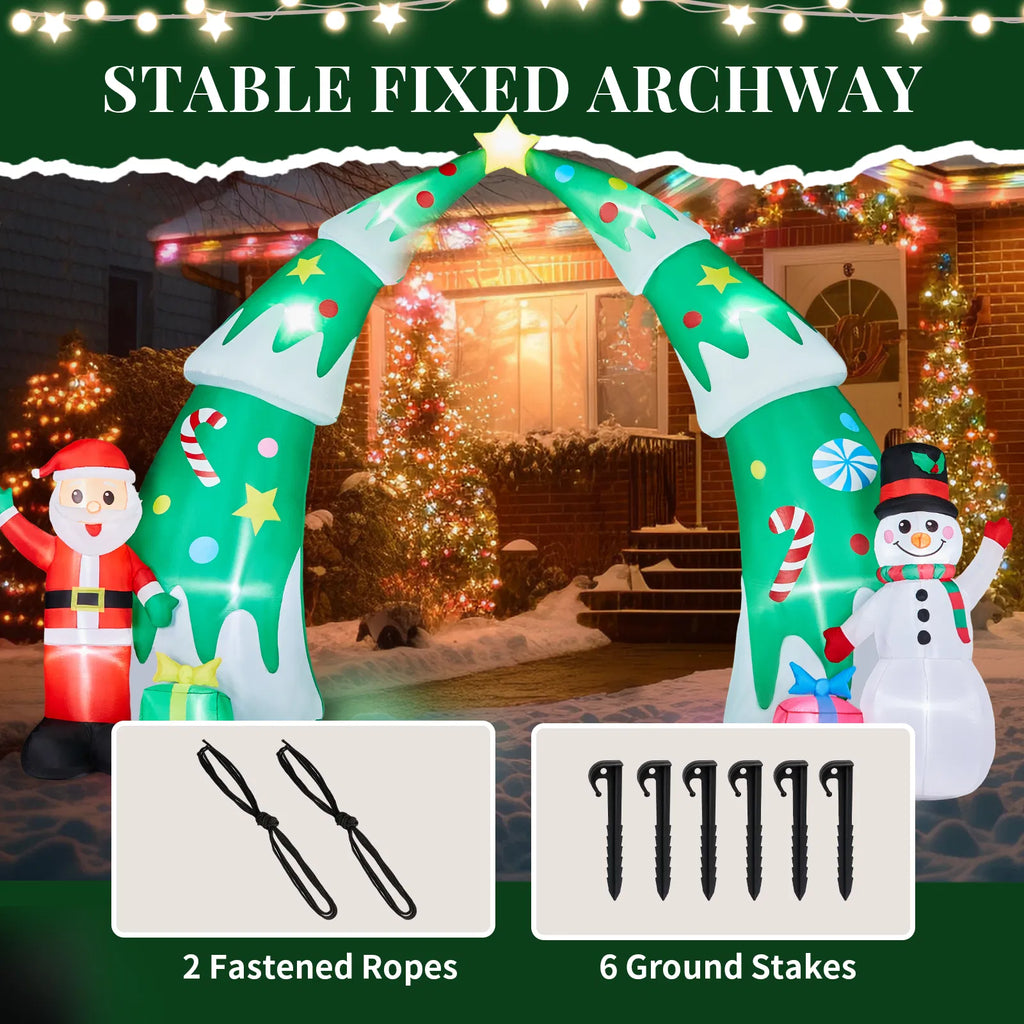 15 Ft Lighted Christmas Inflatable Archway With Santa and Snowman, Blow Up Christmas Tree Arch Yard Decoration