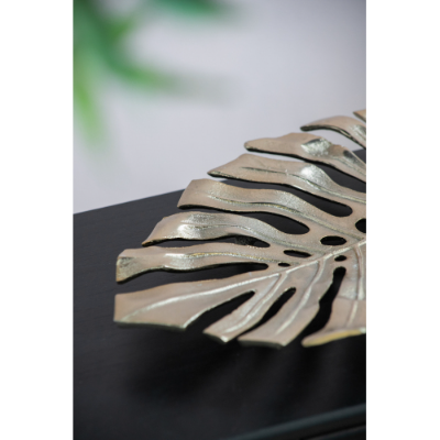 Gold Monstera Leaf Wall Decor, Aluminum Decorative Tray, 18.9" Tropical Botanical Accent