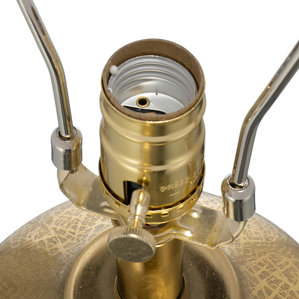 Gold Table Lamp With White Fabric Drum Shade, 31 Inch Textured Aluminum Base