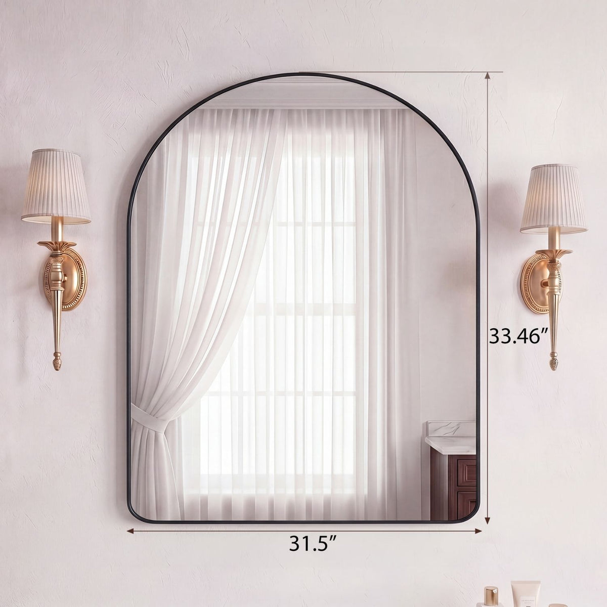 Arched Wall Mirror with Matte Metal Frame, Black or Gold, Modern Bathroom Vanity Mirror for Living Room and Entryway