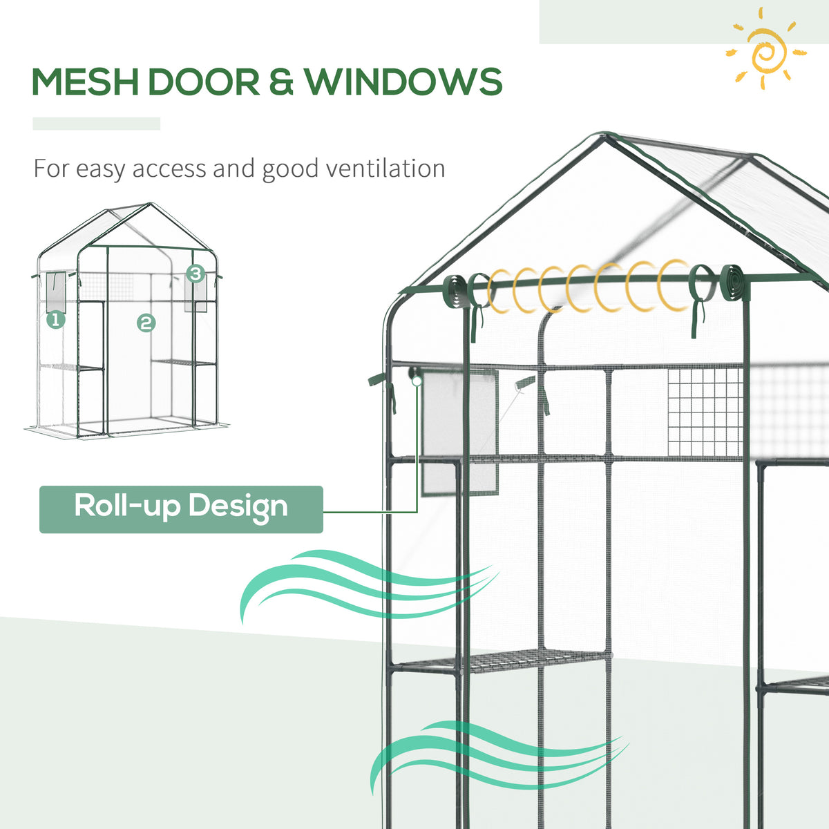 Walk-In Mini Greenhouse, 56" Clear Portable Garden Green House with 6 Shelves, Trellis, Mesh Door and Windows