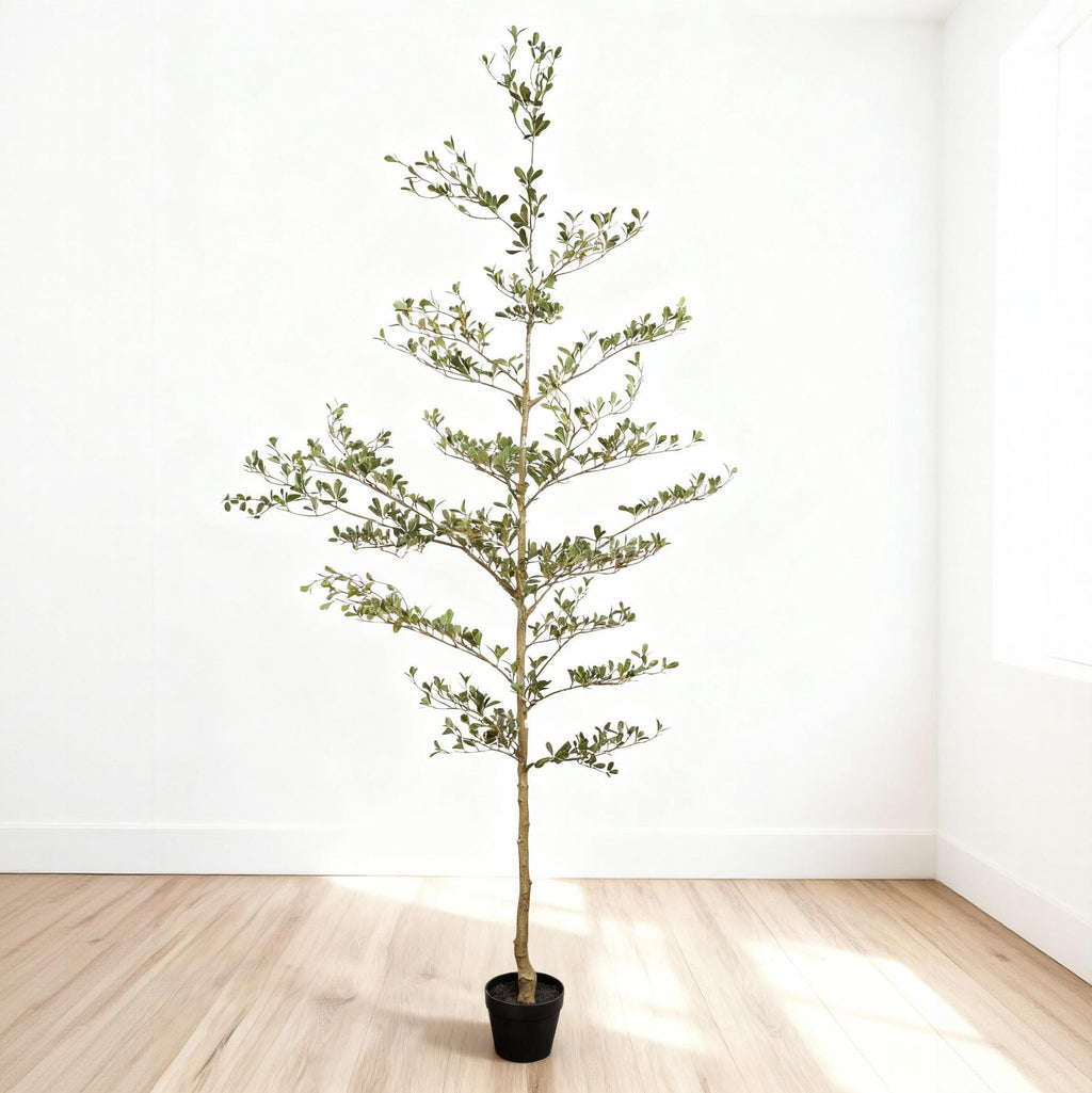 7 Ft Artificial Black Olive Tree with Black Pot, Realistic Tall Faux Plant for Living Room Corner Decor