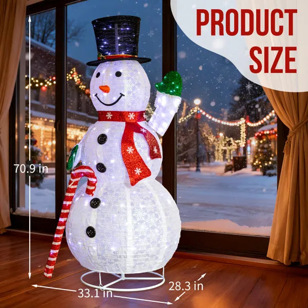 Lighted Snowman Christmas Yard Decoration, 5.7 Ft Pre-Lit Pull Up Snowman With 210 White LEDs, Top Hat, Red Scarf and Candy Cane