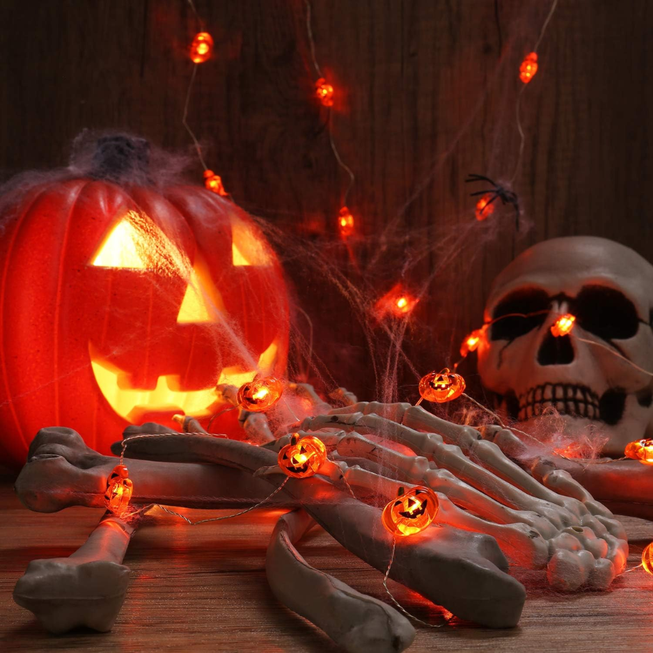 Halloween Pumpkin String Lights, 2 Pack Battery Operated LED Jack-O'-Lantern Lights, 40 LEDs Each, 12.7 ft Orange Indoor Outdoor Decor