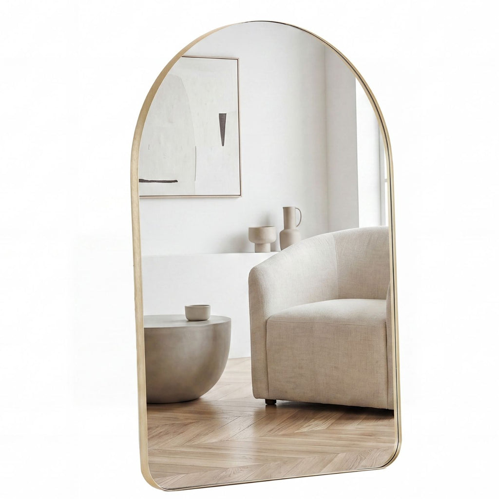 Arched Wall Mirror with Matte Metal Frame, Black or Gold, Modern Bathroom Vanity Mirror for Living Room and Entryway