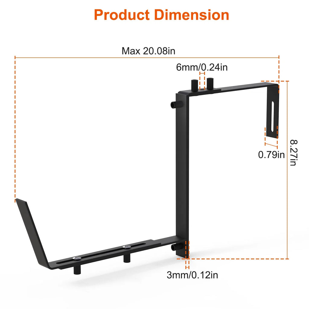 Adjustable Planter Box Brackets, Set of 4 Black Iron Railing Hangers for Window Boxes, Deck and Balcony Rails, Holds 45 lbs