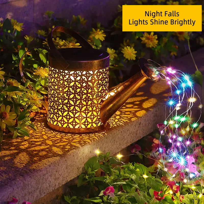 Solar Watering Can Lights With Hanging Stake, Metal Garden Lantern for Patio, Pathway and Yard
