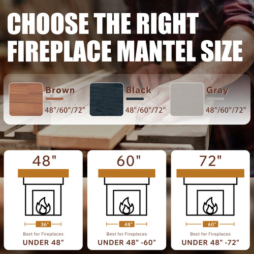 48 Inch Rustic Solid Wood Fireplace Mantel Shelf, Wall-Mounted Floating Shelf in Light Brown