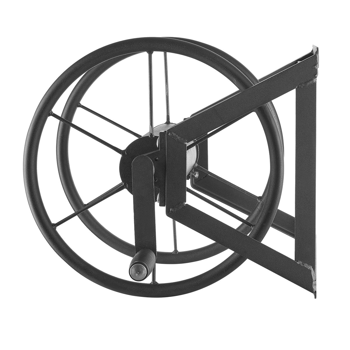 Wall Mounted Garden Hose Reel, Black Metal Manual Hose Winder With Brass Fitting, Holds Up to 200 ft