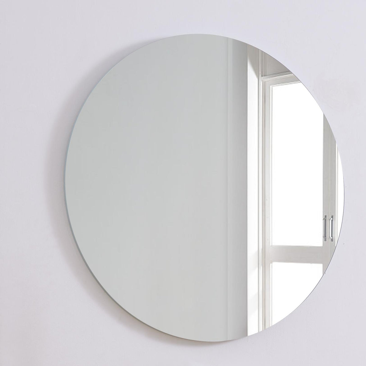 Round Wall Mirror, 31.5 In. Frameless Bathroom and Entryway Mirror in Antique Silver